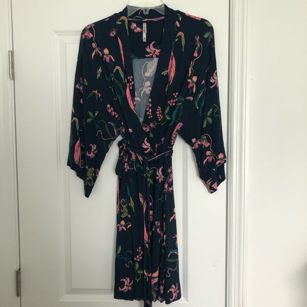 SOMA Floral Navy Short Wrap Robe